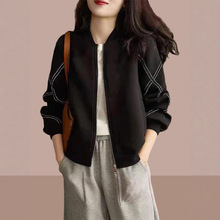 棒球服夹克黑色外套女士短外套大码显瘦女装2025秋季新款开衫拉链