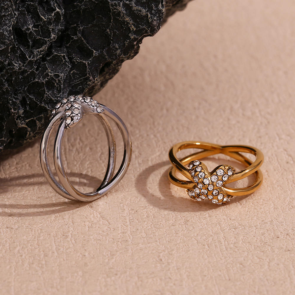 Micro Inlaid X Shape Stainless Steel Ring