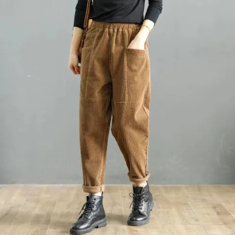 New corduroy women's pants high waist plus size casual pants loose slimming harem radish pants cropped trousers autumn and winter