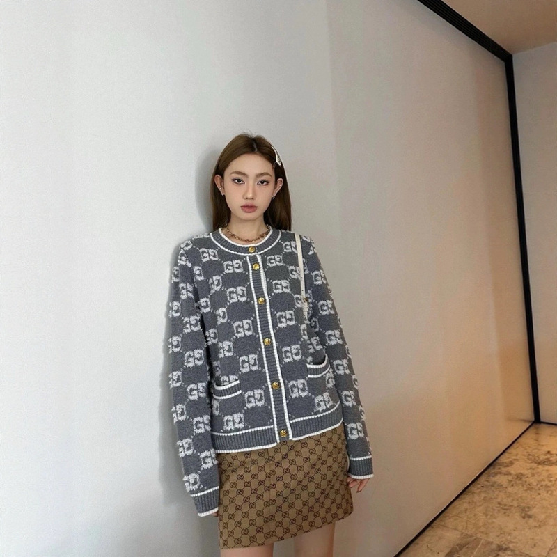 High-Quality Classic g Brand Jacquard Letter Cardigan, High-End Round Neck Cashmere Women's Jacket, Versatile and Elegant Nanyou Top