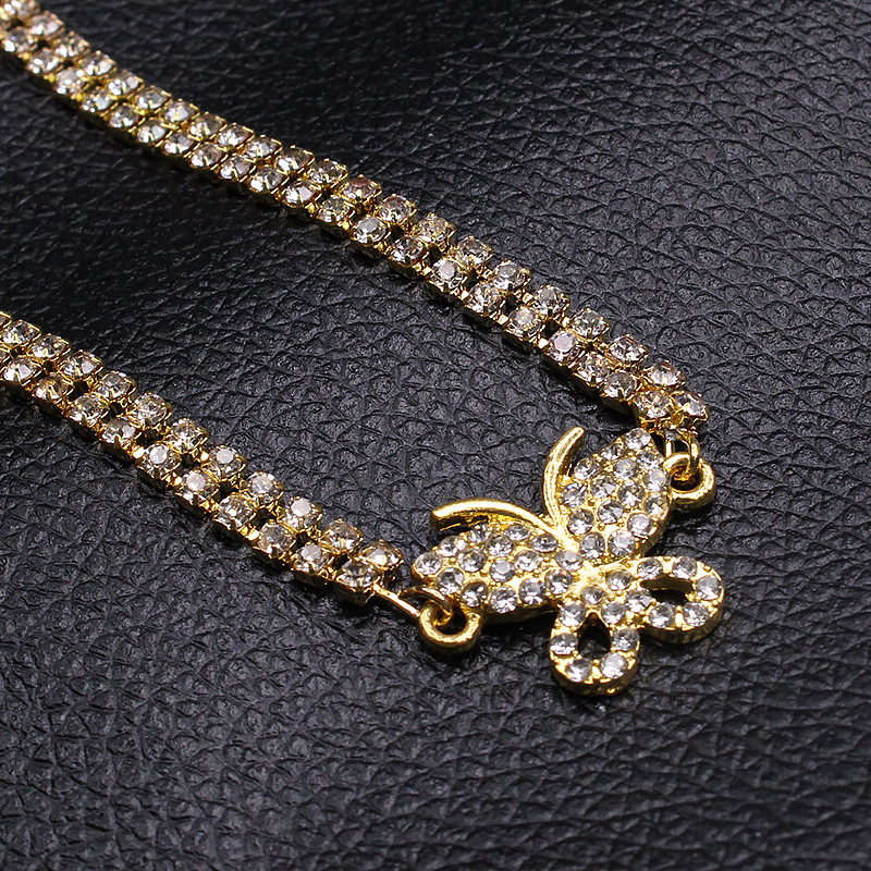 Europa y los Estados Unidos explotaron la personalidad creativa de mariposa joyería de playa para mujeres simple doble fila de joyería de pie de diamante lote spot