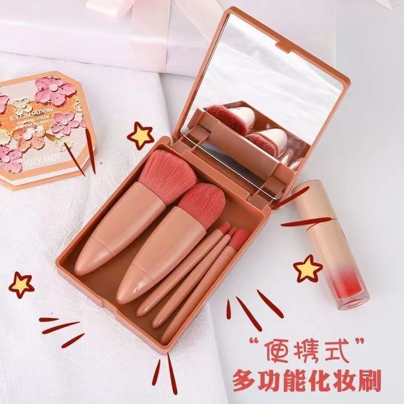 赤い化粧の日記の5本のセットの鏡の箱の化粧のブラシのミニは鏡の多機能の粉を持ってブラッシングします。|undefined