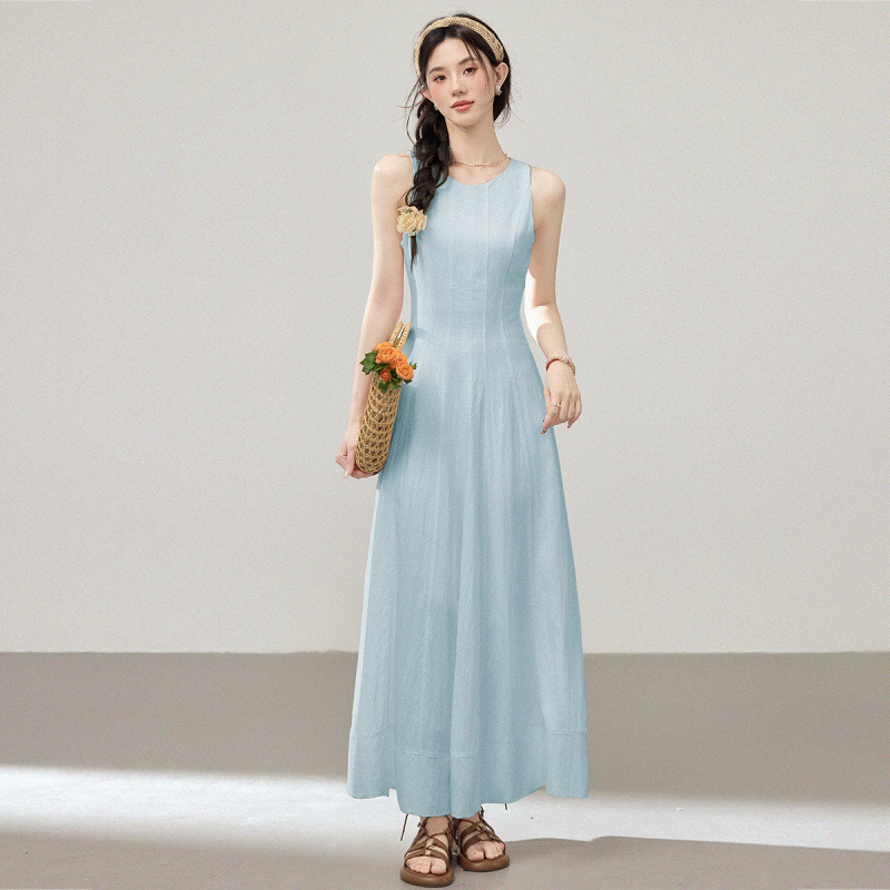Summer New Style Sleeveless Vest Dress for Women, Korean Style, Cool and Gentle, Slim-Fitting Dress with a Stylish Waist-Cinching Design