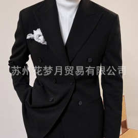 亚马逊爆款意式双排扣两件套西服秋冬西装气质男士休闲套装