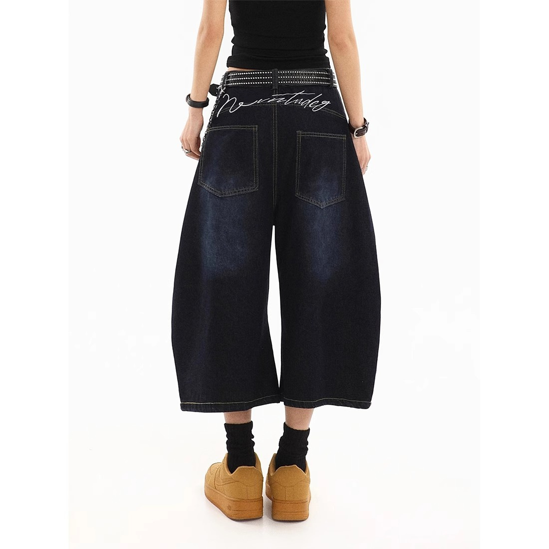 American Vintage Letter Embroidered Machete Denim Cropped Shorts Men's Summer New Design Sense Loose Straight Pants