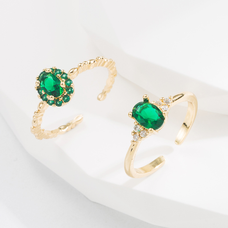 Retro Geometric Copper Open Ring Zircon Copper Rings