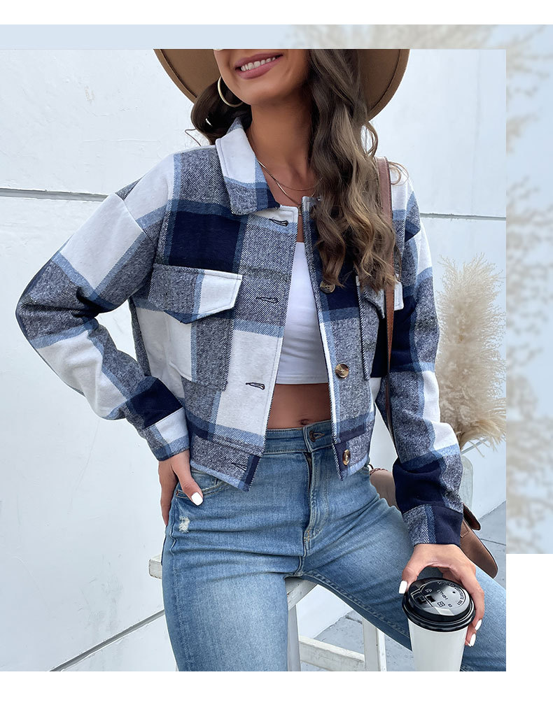 Abbigliamento donna giacca corta con risvolto cardigan scozzese corto_voghion.com