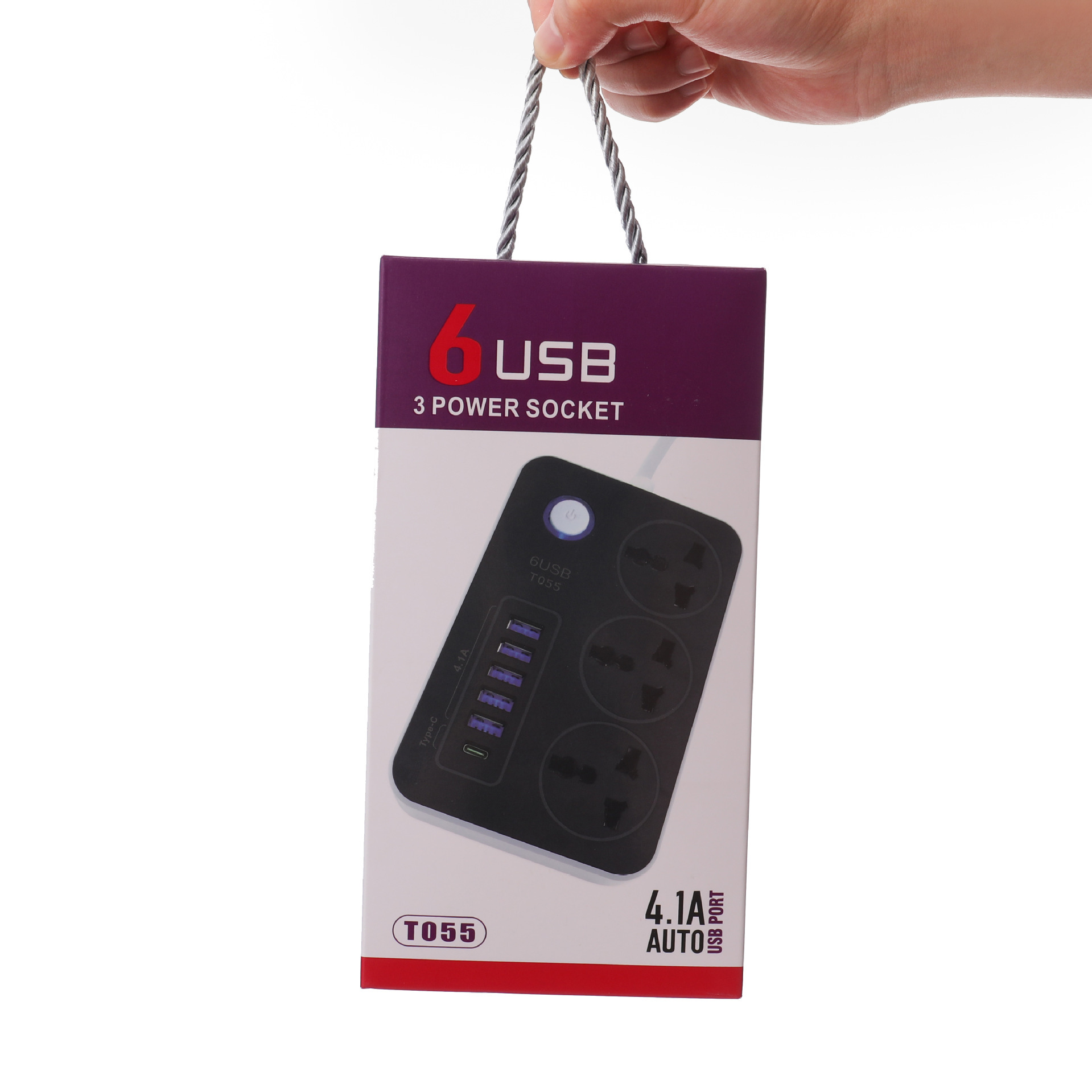 T055#6USB negro gris 5USB + 1PD caja de comercio electrónico del sudeste asiático enchufe de placa de conexión enchufe de comercio exterior