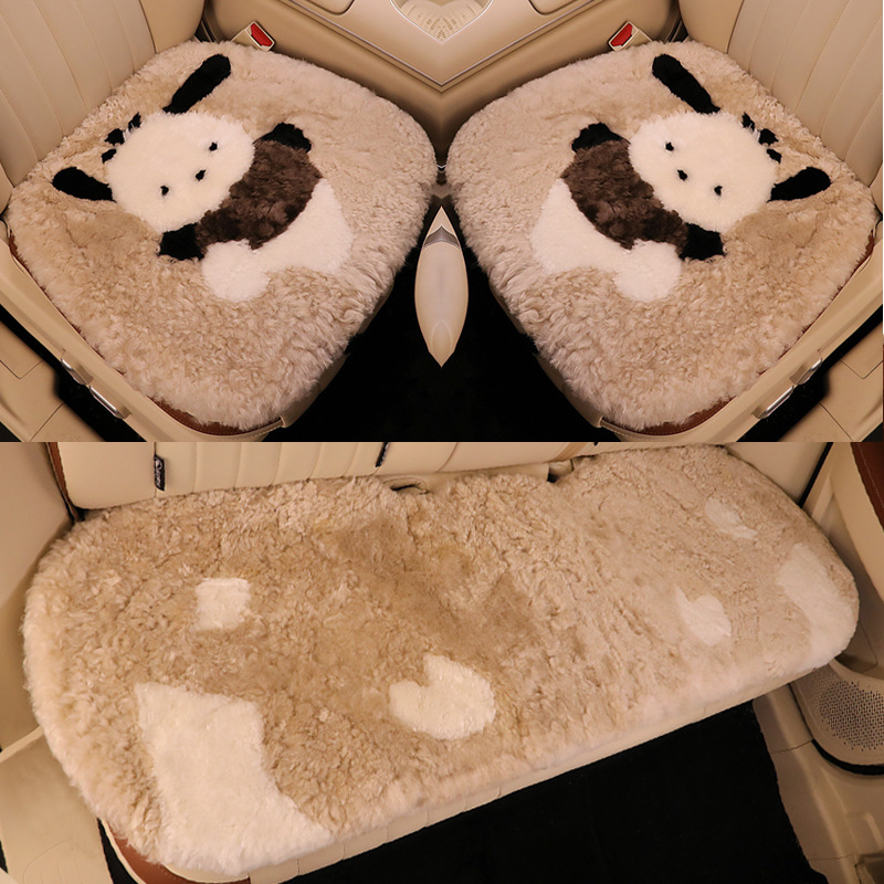 Universal Winter Pure Wool Car Seat Cushion Cartoon Bear Plush Seat Pad (Wool pad) - xy-pure-wool-xiao-pa-beige-small-square-pad-1-piece