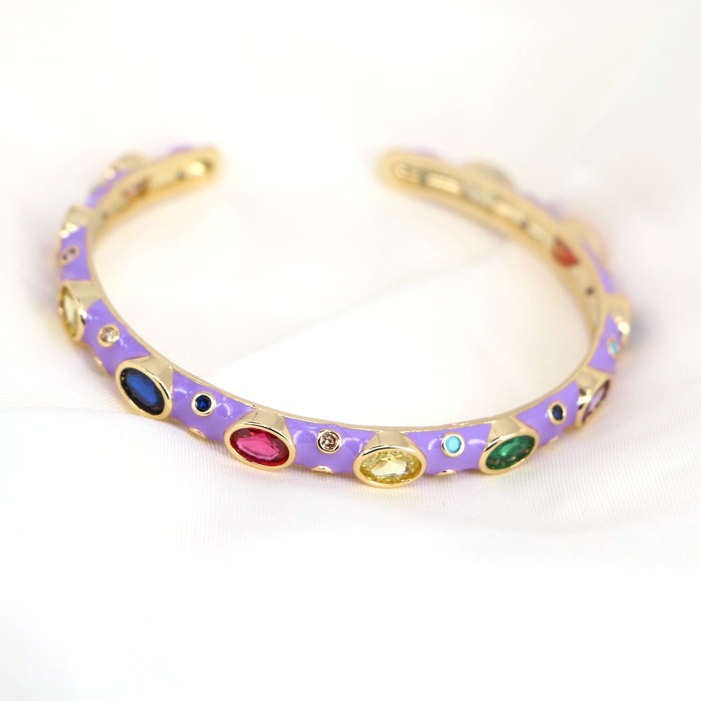 Vintage Micro-inlaid Zircon Color Dripping Oil Adjustable Opening Bracelet display picture 9