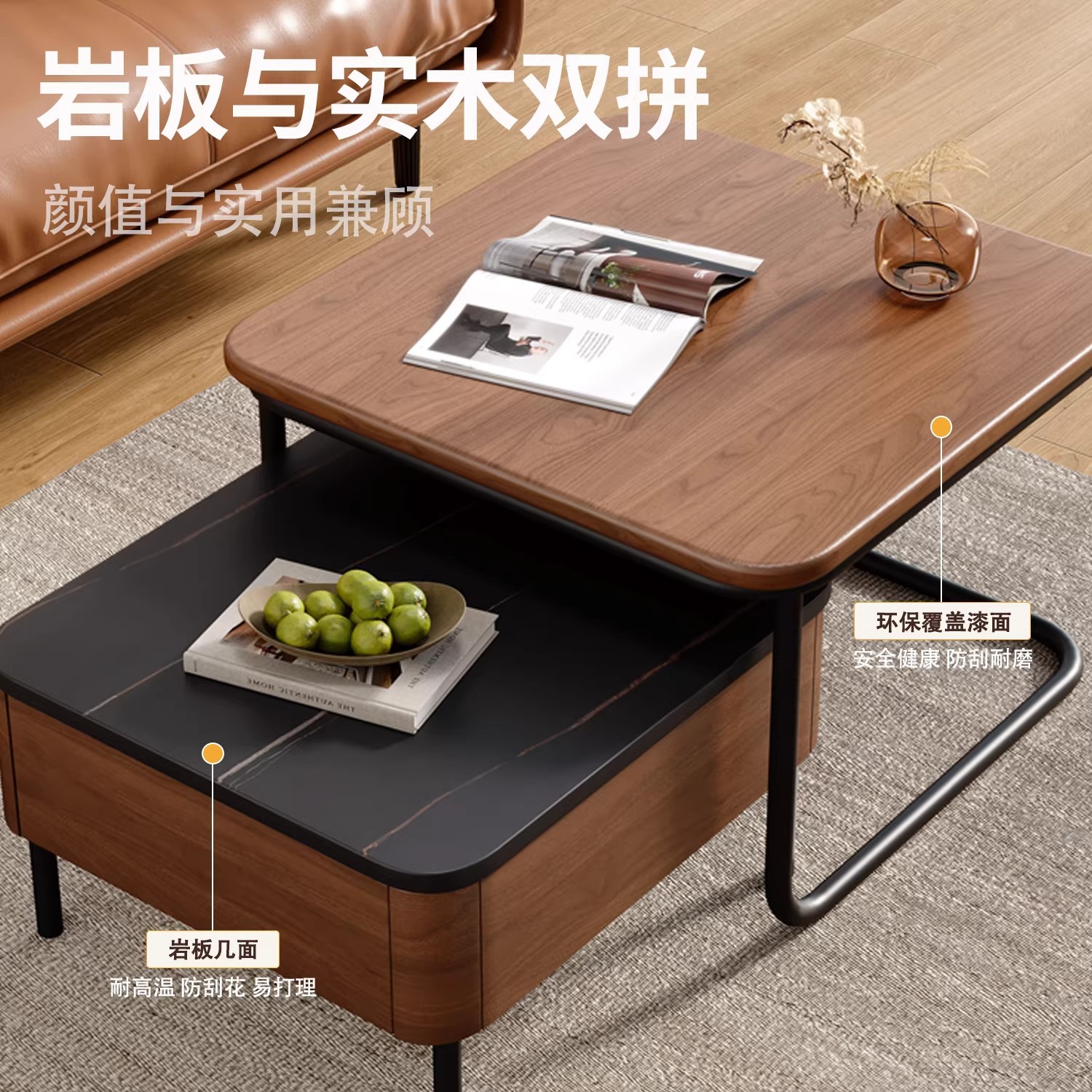 Mesa de té de madera sólida nueva mesa de té de tabla de roca doméstica pequeña sala de estar balcón de lujo ligero alto estilo medieval mesa de té
