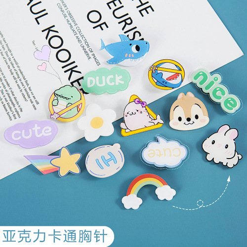 New Children's Cartoon Badge Cute Girly Heart Text Rainbow Acrylic Brooch School Bag Pin Accessories Wholesale