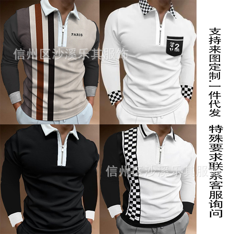 Tendencias de la moda europea y americana primavera y otoño hombres urbanos 3D cremallera de manga larga POLO soporte para pedir logo
