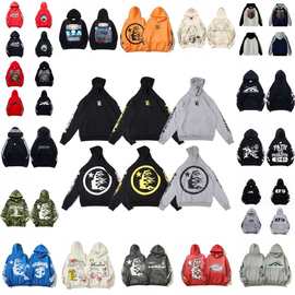 跨境复古高街Hell地狱之星印花男女情侣宽松连帽卫衣美式潮牌外套