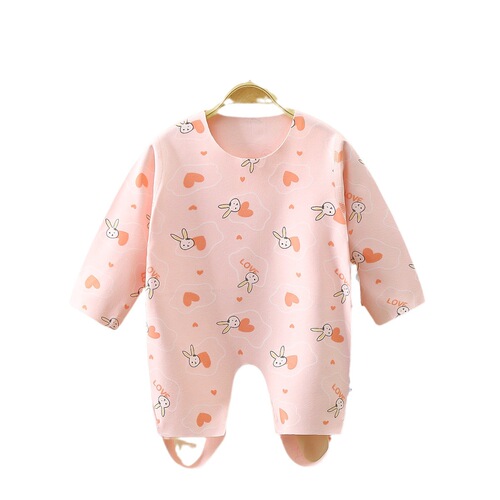 Newborn baby seersucker cloth half-back jacket for male and female babies, summer thin style with legs and bellybands, shoulder openings to prevent colds and protect the belly