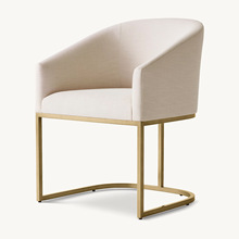 美式轻奢布艺餐椅不锈钢金属休闲椅酒店会所接待休闲椅书房书椅RH