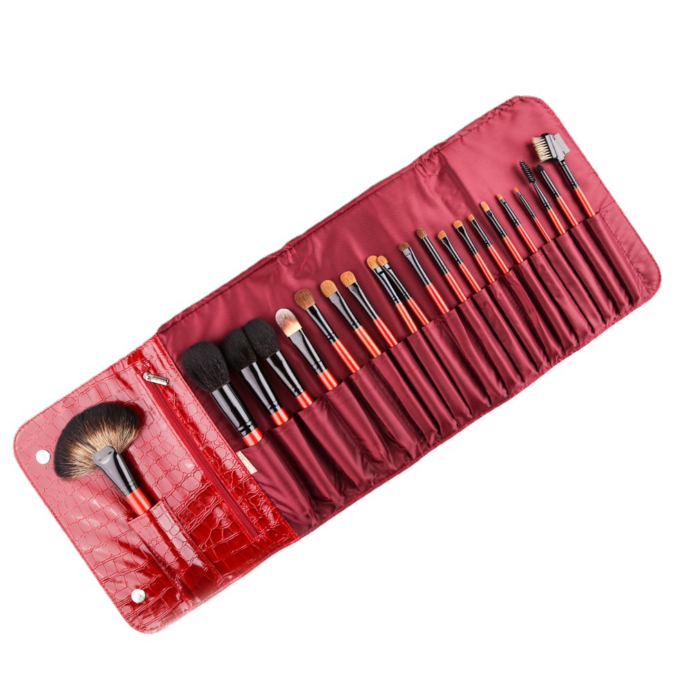 Zhuolya patrón de cuero de cocodrilo rojo 21 piezas conjunto completo cepillo de maquillaje de lana mango de madera herramientas de maquillaje conjunto de cepillo de maquillaje