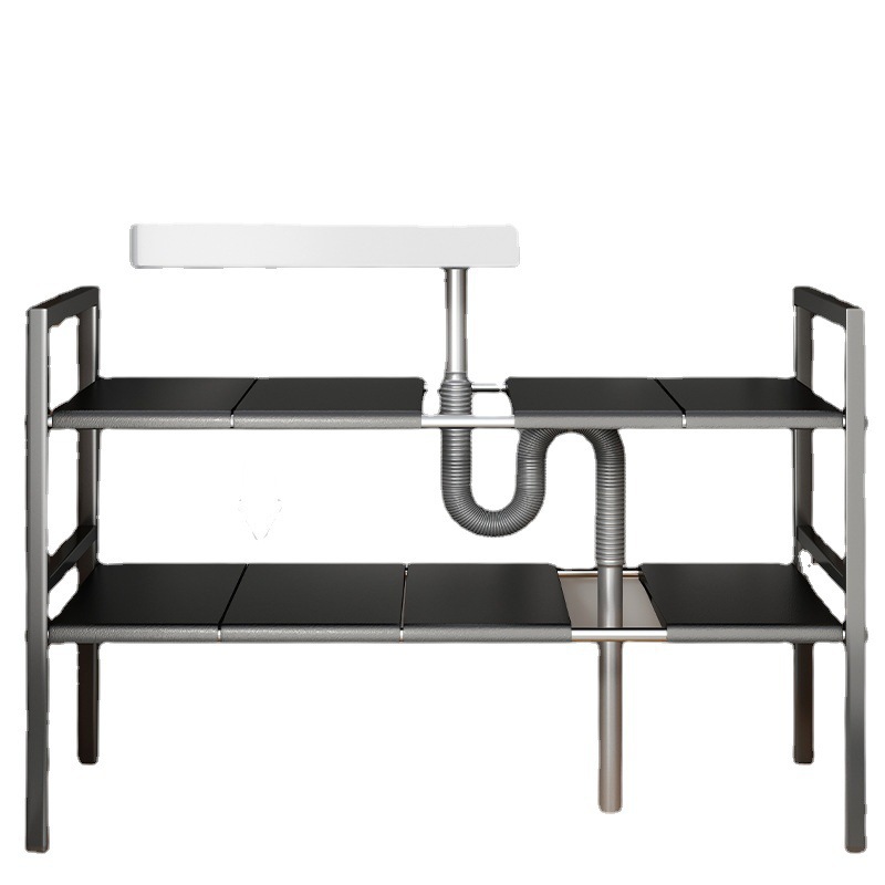 Fregadero de cocina estante de almacenamiento gabinete retráctil estante interior estante de almacenamiento de olla multifuncional