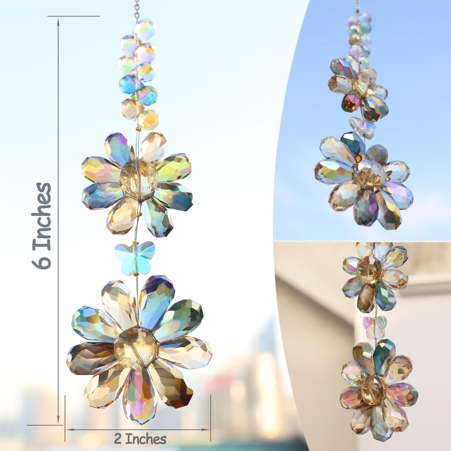 100g Weight Suncatcher, Wind Chime Home Textiles & Decor Type pendant Classification 1 Piece Quantity Home, Outdoor Occasion Artificial Crystal Material Flower Pattern Elegant, Shiny Style Elegant Shiny Flower Artificial Crystal Suncatcher Wind Chime Wall Art 8