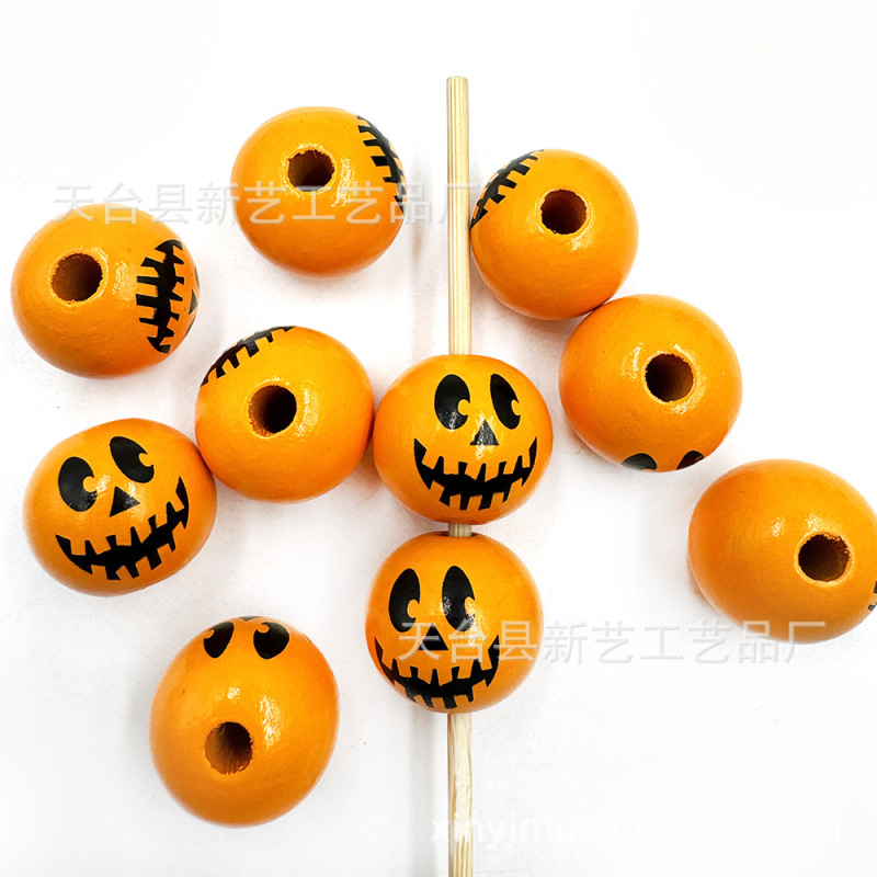 20mmハロウィーン木珠プリント鬼顔木珠蜘蛛網木珠装飾玉手作りdiyアクセサリー部品|undefined