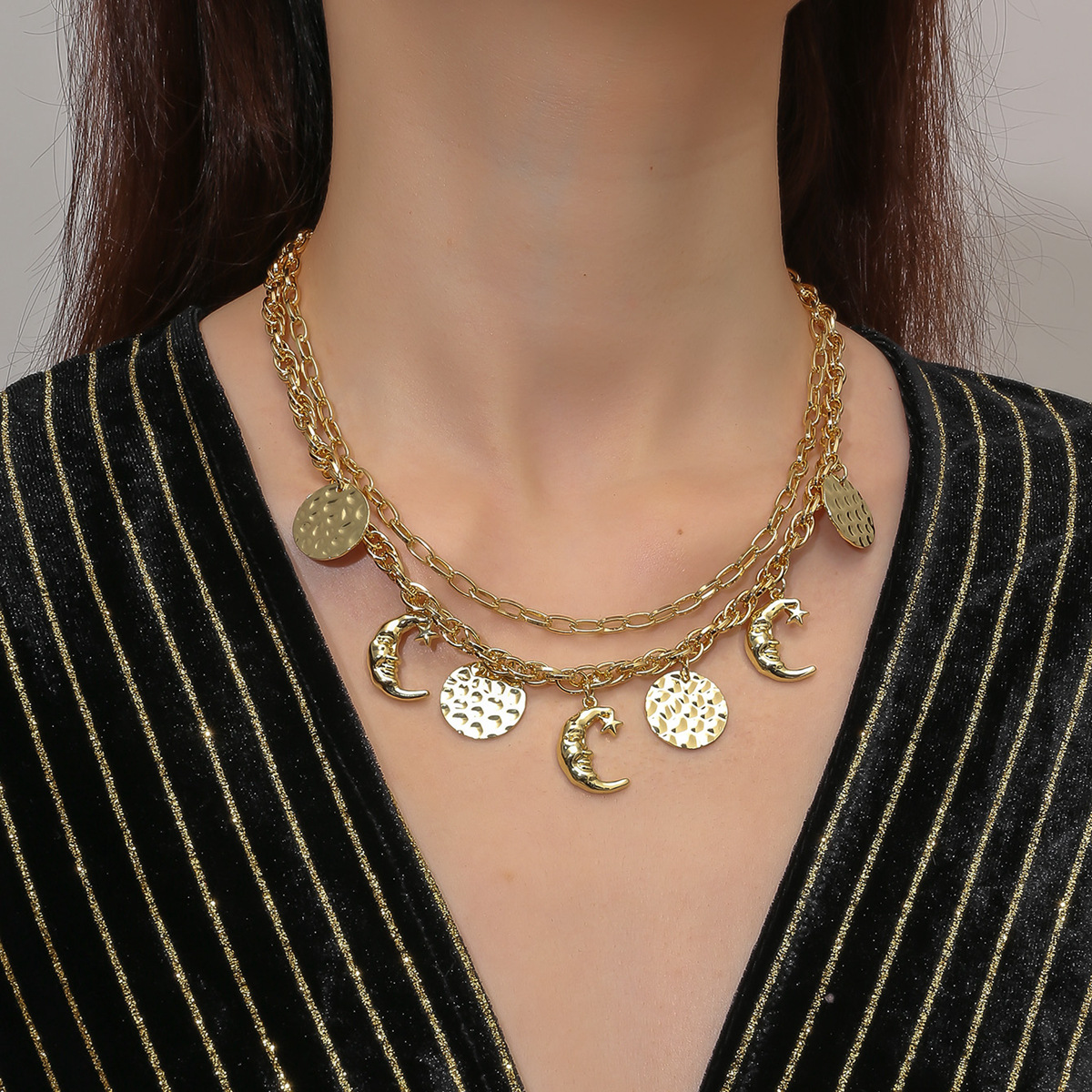jewelry devil eye necklace New high end exaggerated eye alloy pendant multi layer necklace_voghion.com