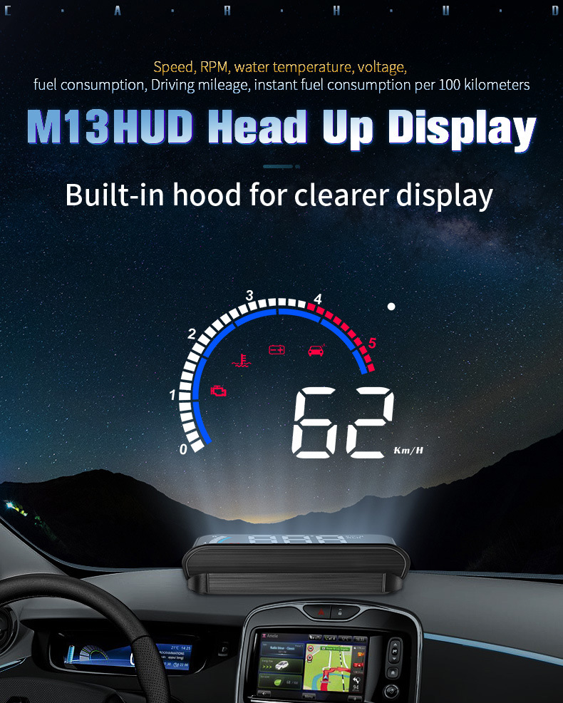 Hud Head-Up Display Obd Car Modification High-Definition Floating Projector with Built-In Sunshade Car Speedometer
