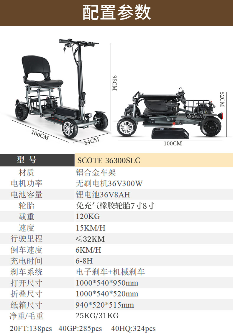 Exported to the United States Ultra-Light Folding Electric Four-Wheel Vehicle for the Elderly, Electric Four-Wheel Vehicle for Disabled People at Home