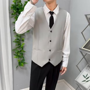 Spring Korean Style Trendy Slim Gray Suit Vest Men's British Suit Vest Casual Professional Groomsmen Vest Men