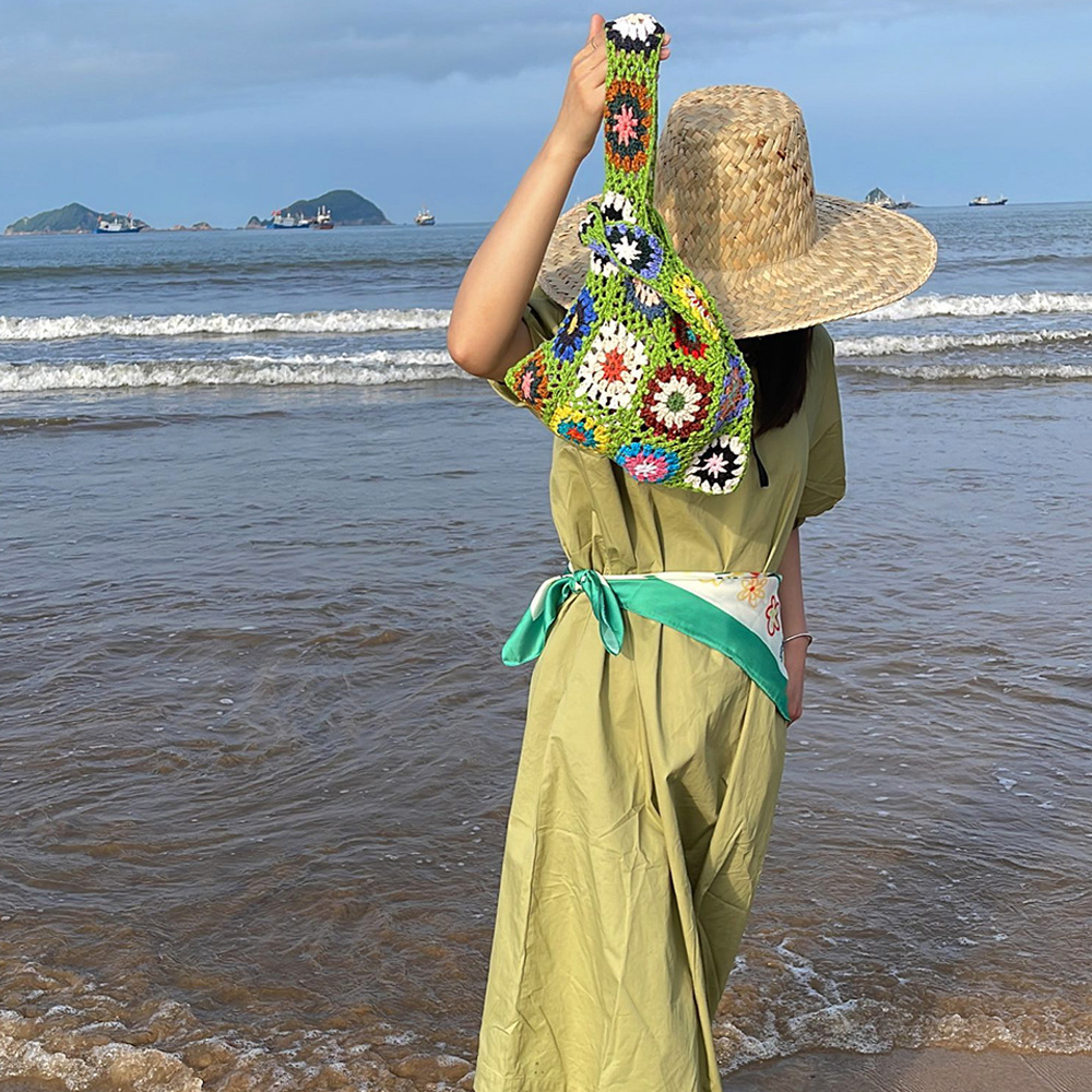 韩国ins博主同款手工编织包手工针织包包女式手拎包遛弯包沙滩包