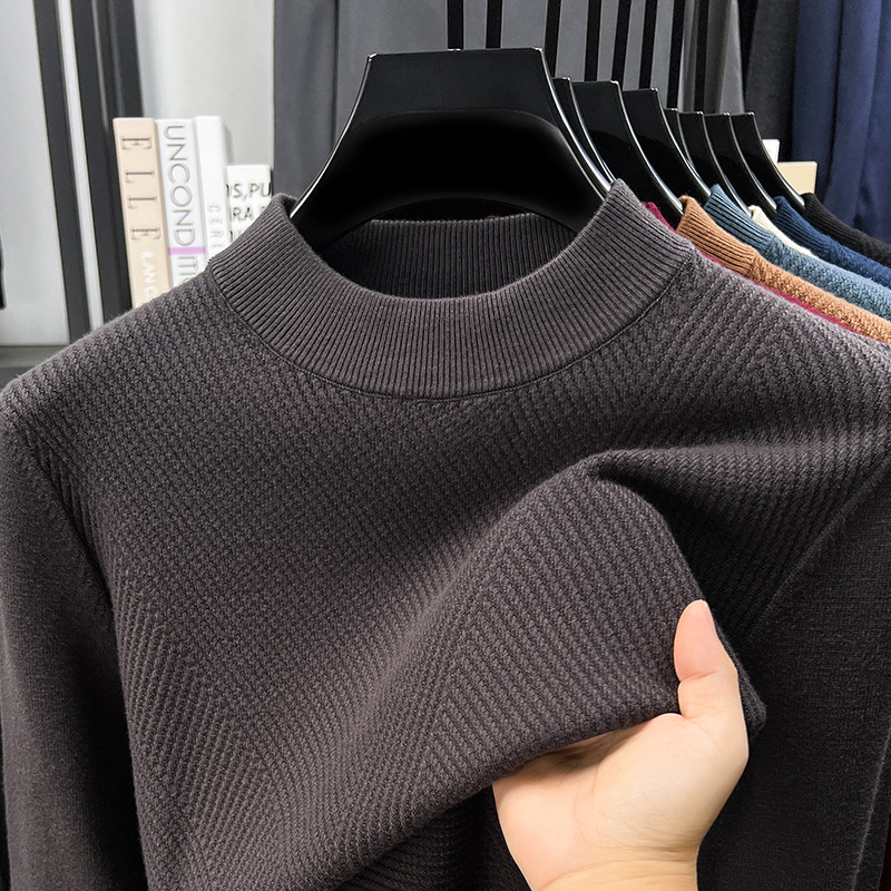 450g Worsted Fine Needle Jacquard Sweater Men's 2025 Autumn and Winter Casual Round Neck Knitted Bottoming Sweater Men's Sweater