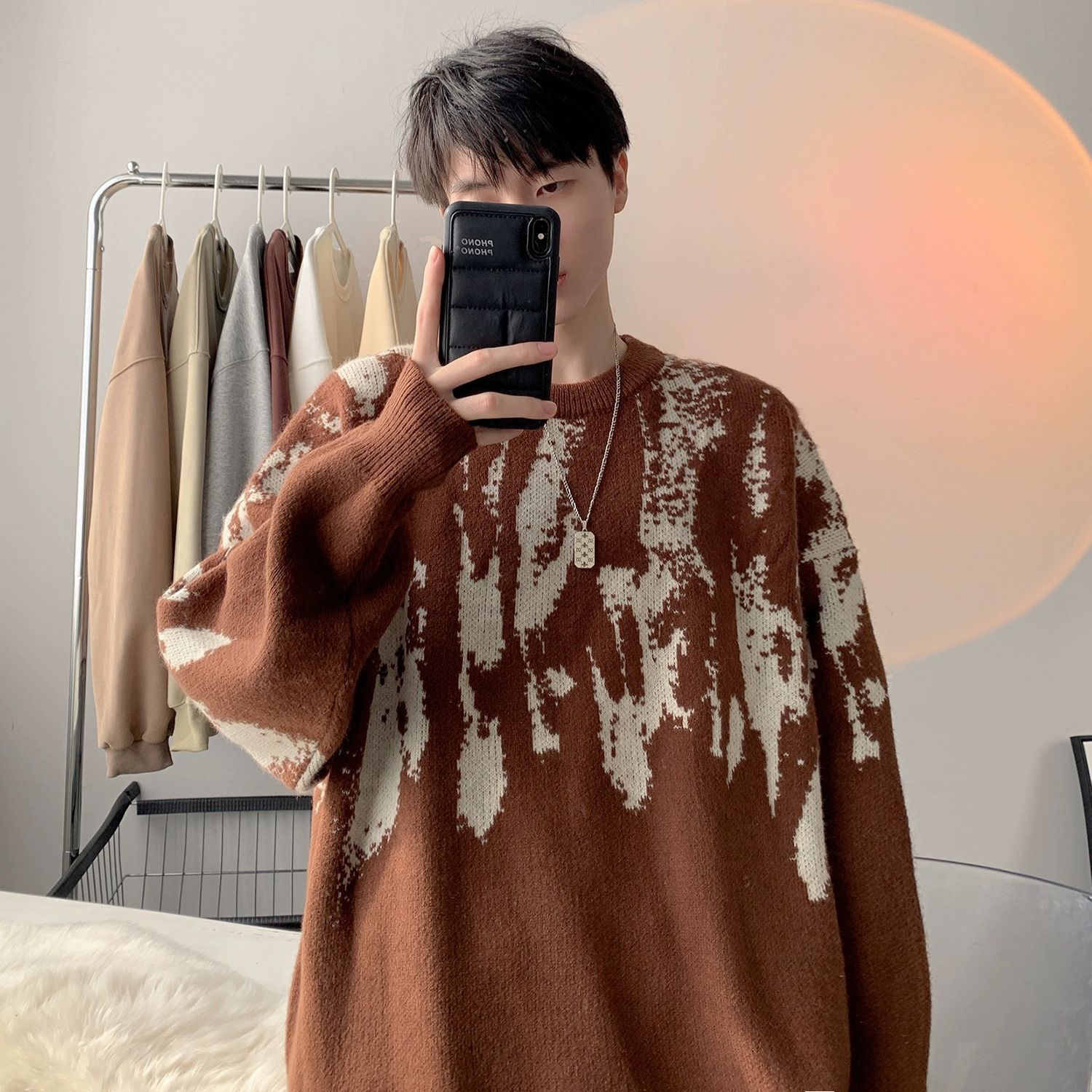 Estilo coreano perezoso tie-dyed suéter de los hombres 2023 Otoño e Invierno Nueva ropa de punto de moda marca de la Juventud suelta bottoming top