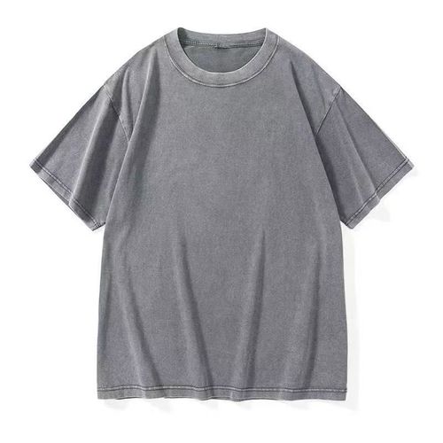 Cross-border pure cotton distressed T-shirt for men, heavyweight batik pure cotton washed vintage-style, trendy and loose-fitting—custom production available.