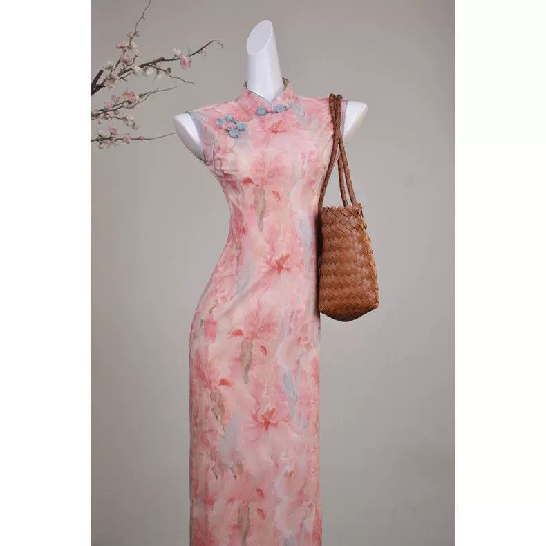 Розовый женский летний новый китайский стиль Cheongsam, женская одежда, улучшенный благородный элегантный повседневный стиль Сучжоу, доступный роскошный элитный смысл