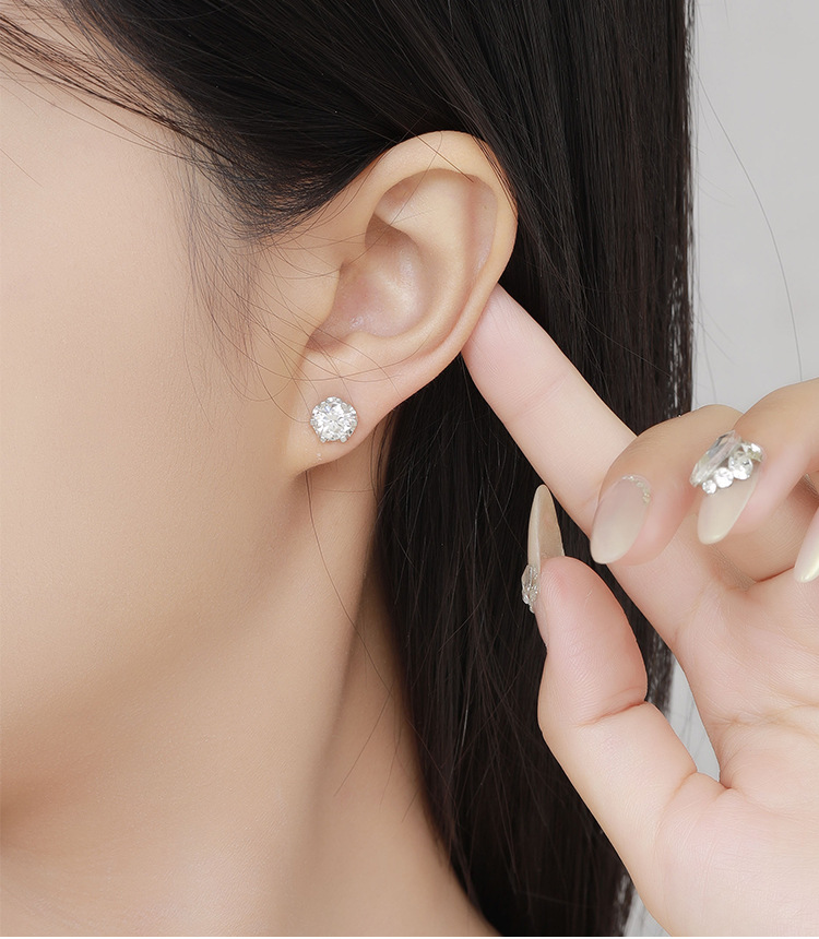56g Weight 925 Sterling Silver Ear Needle Material Moissanite Inlay Material Ear Studs Classification 1 Pair Quantity Holiday, Daily Occasion 925 Sterling Silver Material Round Pattern Women's Gender GRA Certificate, Inlay Design Simple Style, Shiny Style 1 Pair 925 Sterling Silver Moissanite Round Ear Studs 4