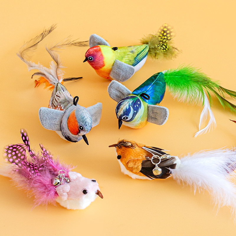 Cabeza de reemplazo de palo de gato simulación de pájaros plumas campana gatos auto-hi juguetes resistentes a arañazos productos de mascotas al por mayor