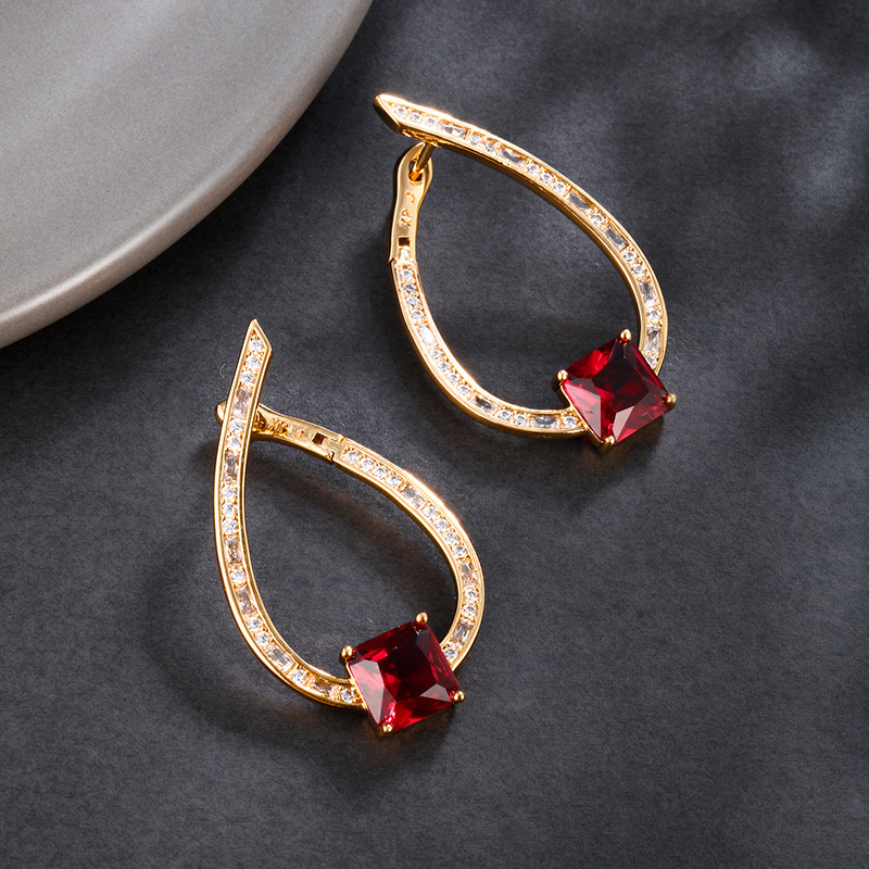 Xuping aretes de gota de agua coloridos gemas artificiales incrustadas estilo europeo y americano personalidad temperamento auriculares