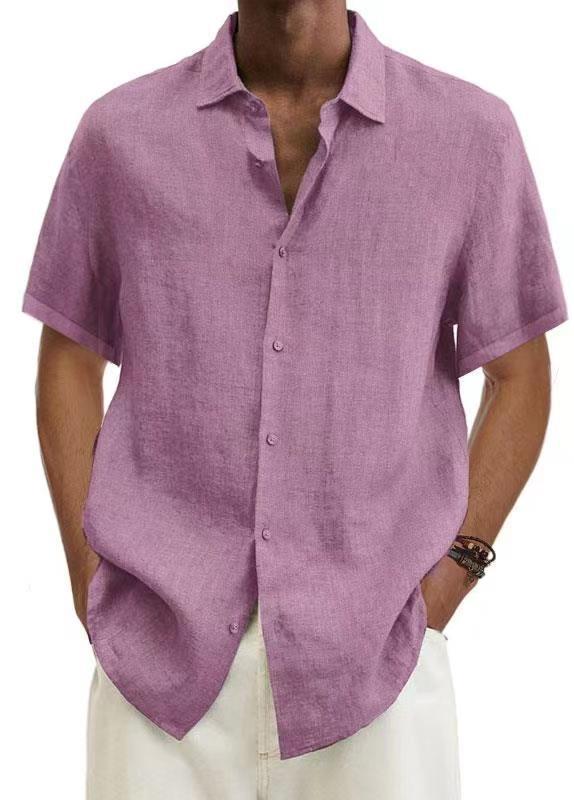 Camisa de Hombre Moderna de Verano 2025, Plataforma Independiente Wish, Éxito de Ventas en Amazon, Cuello en V, Botones, Algodón y Lino, Color Sólido