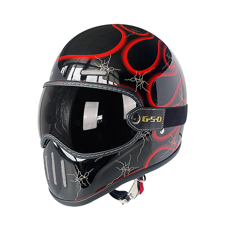 Motosiklet kaskı (dəbilqə) — Motuoche Motorbike Helmet - red-flame-black-tea-lens-m55-56