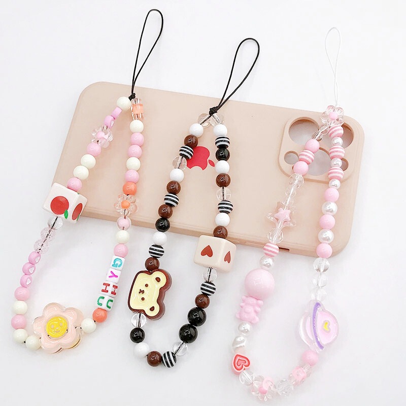 Trendy New Candy Color Cartoon Bear Mobile Phone Case Beaded Mobile Phone Lanyard Mobile Phone Case Pendant Drop-resistant Wrist Band