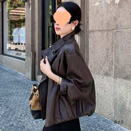 美式复古立领皮衣外套女2026秋季新款宽松气质百搭休闲洋气皮夹克