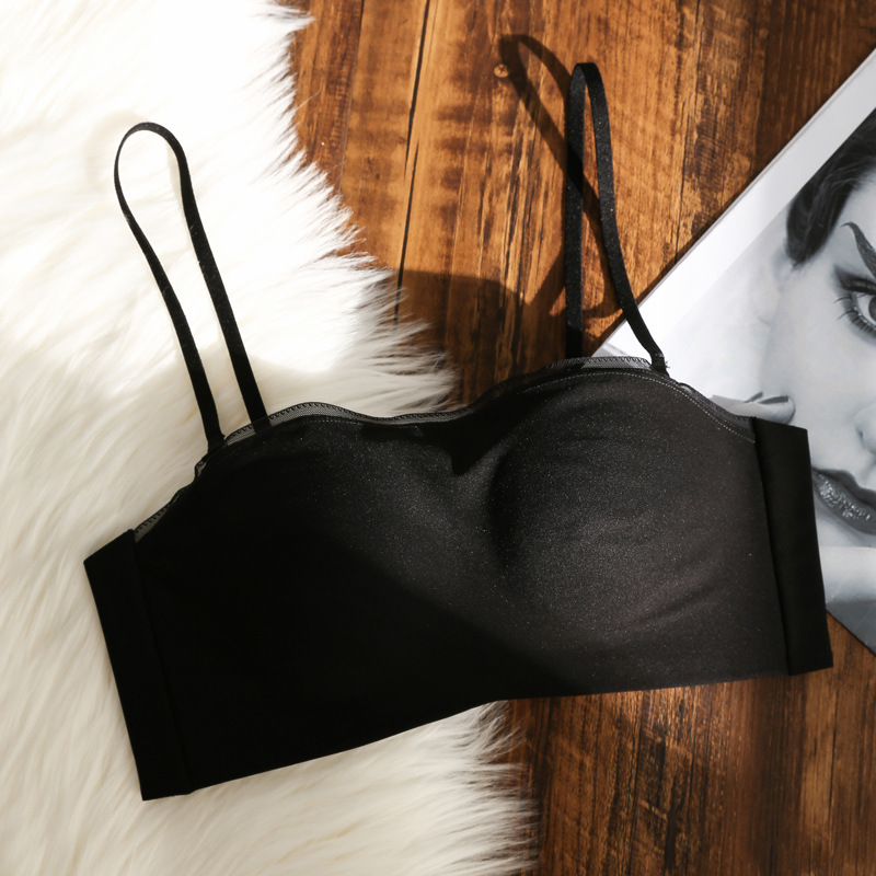Sujetador sin tirantes de seda de mora de seda japonés antideslizante empuja hacia arriba el tubo superior ropa interior sin costuras anti-exposición de una pieza para mujeres