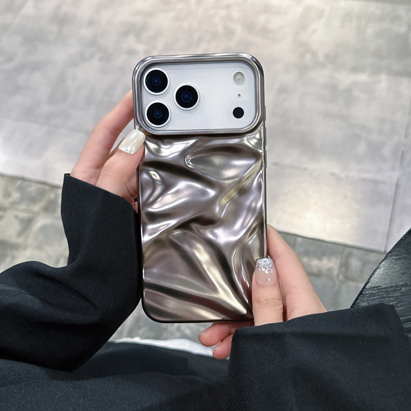 哑光电镀银色褶皱纹适用iPhone17pro max苹果16手机壳15/14高级感|undefined