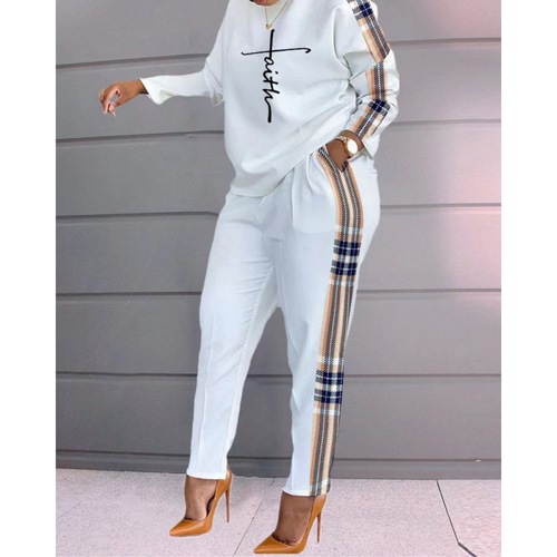 Women's Amazon European and American Fashion Print Long Sleeve Plus Size Loose Women's Casual Two-Piece Set