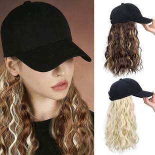 Cross-border wig women's long hair duck tongue hat with fake hair one 18inch curly hair full head cover in stock wholesale