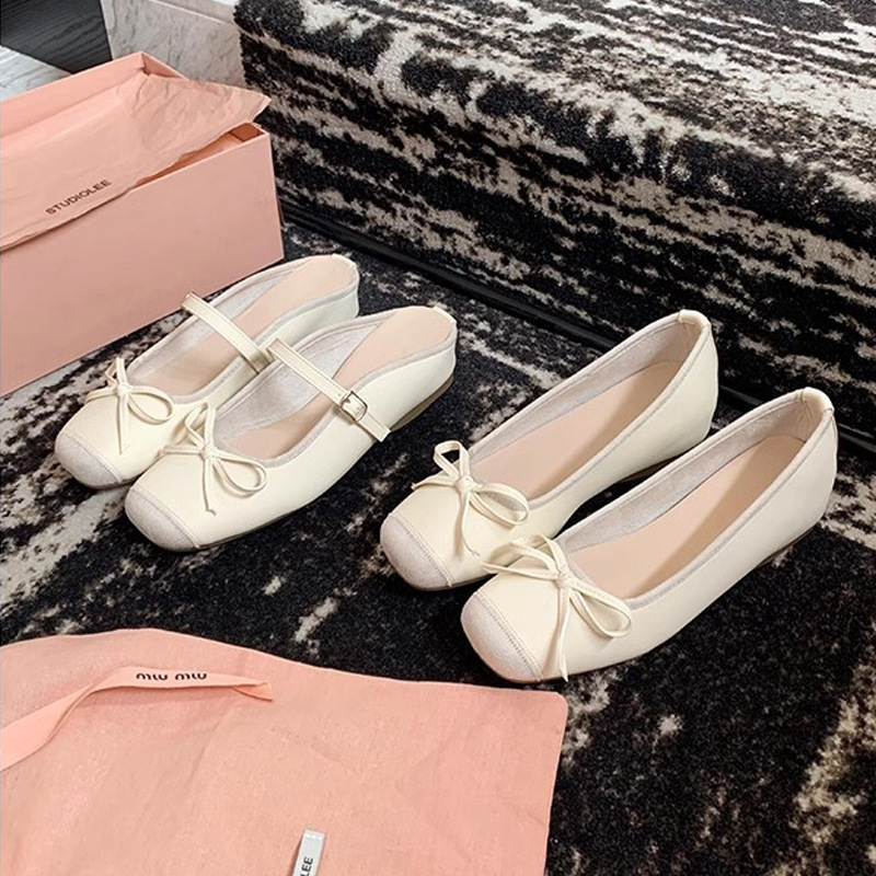 Madre uva dulce niña ~ Estilo francés, arco, boca baja, ballet, medio arrastre, zapatos individuales, nuevo estilo femenino