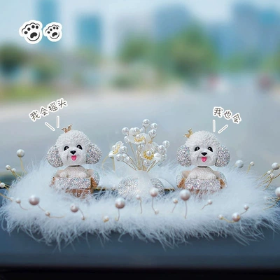 head teddy dog decoration – Car ornaments - crown-diamond-encrusted-teddy-dogs-2-pieces-white-stamens-and-babys-breath-generous-pearl-cushion-glue-10