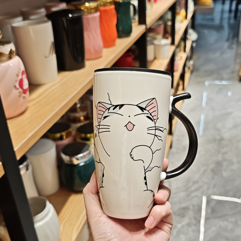 卡通大容量猫猫陶瓷杯带吸管家用水杯马克杯情侣对杯牛奶咖啡杯|undefined