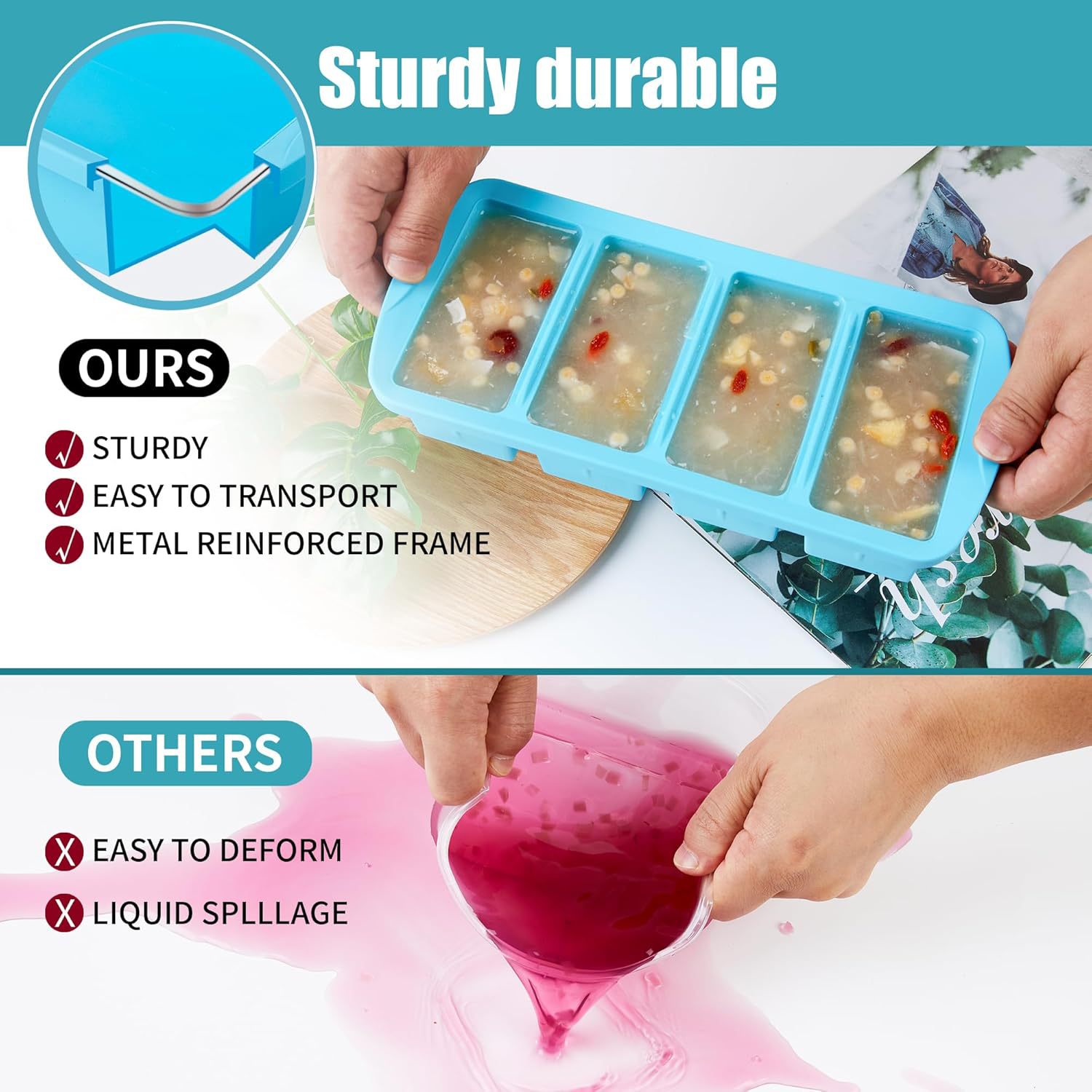 Big food silicone, handheld storage box, 4 cells 4