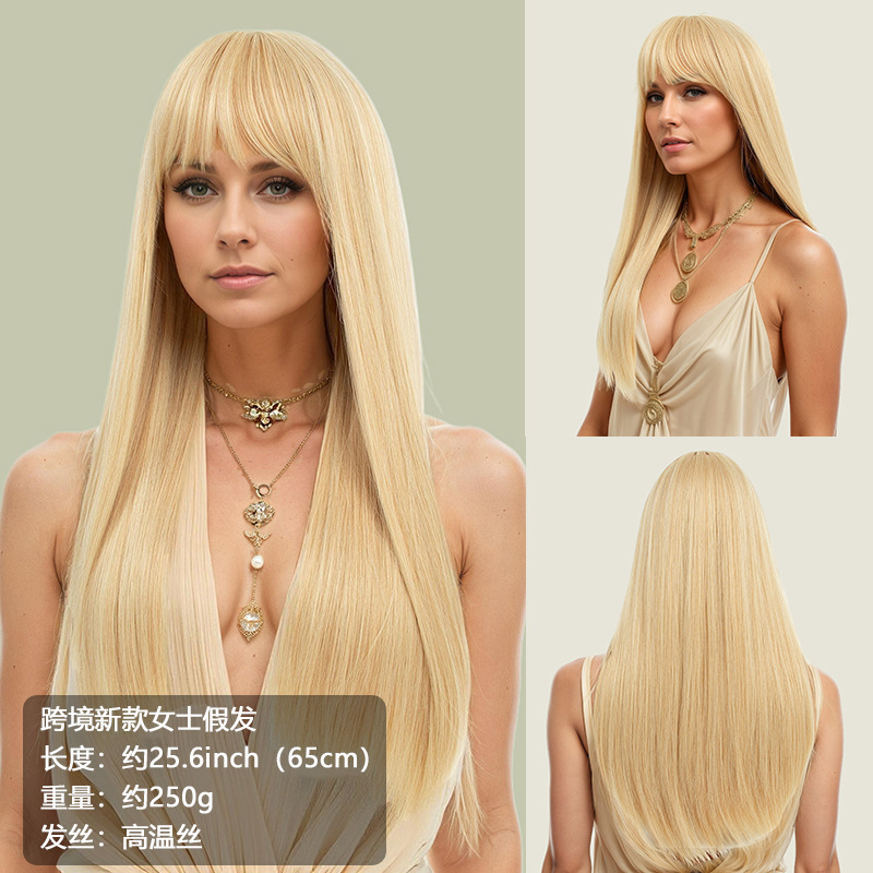 Pelucas europeas y estadounidenses transfronterizas, cabello largo y recto, frases, uso diario de cabello largo y recto natural para modificar la cara. image 9