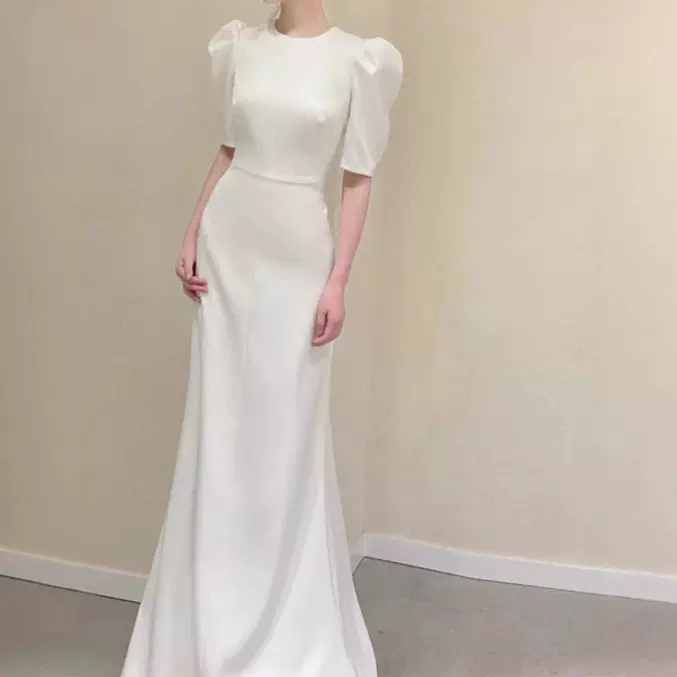 法式新娘敬酒服新款复古简约礼服长款迎宾出门纱晚宴结婚礼服